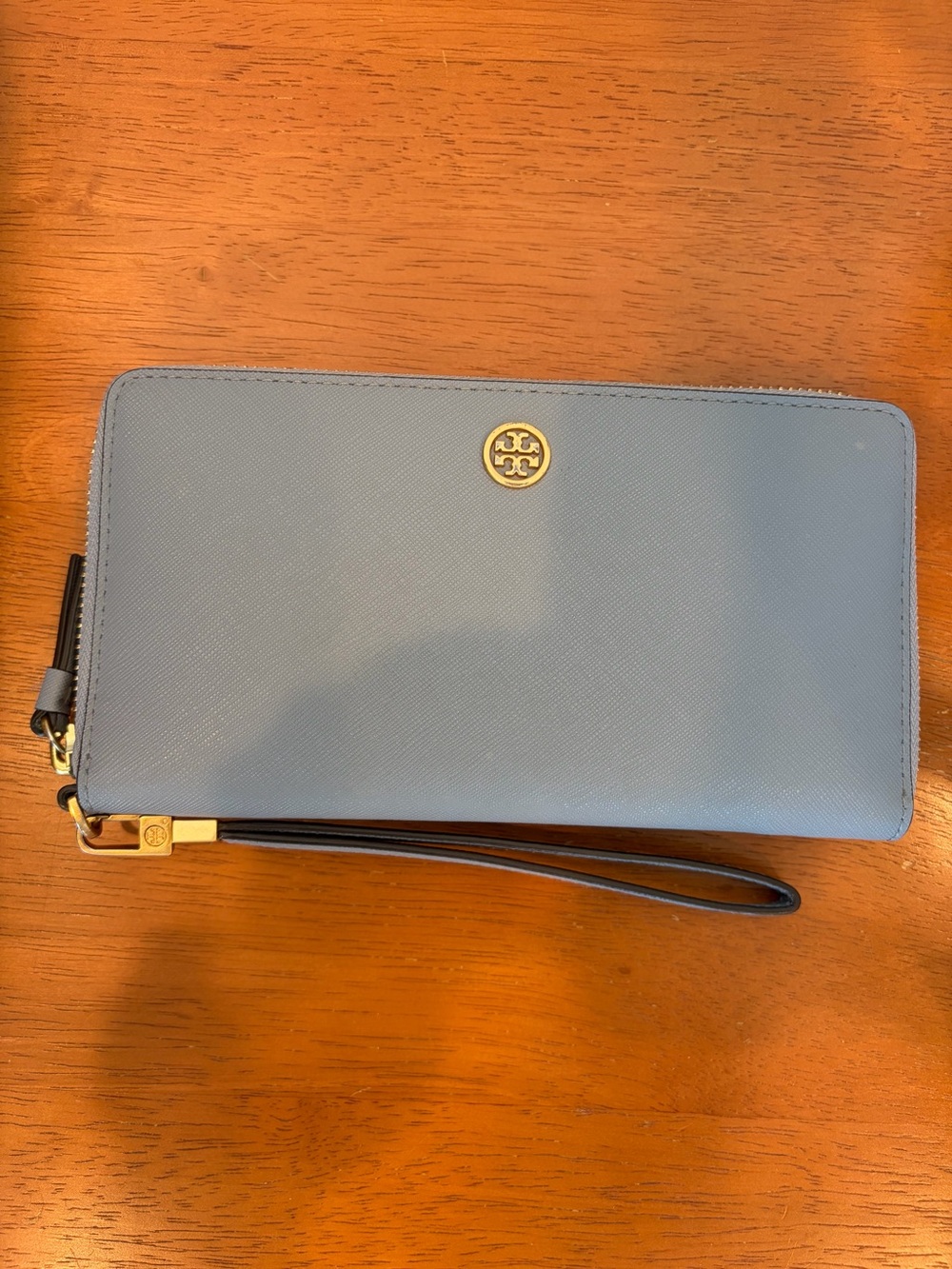 Tory Burch Powder Blue Leather Zip-Around Wristlet